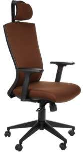 Fotel obrotowy biurowy z mechanizmem synchronicznym, zagłówkiem i regulowanymi podłokietnikami - BORA brązowy