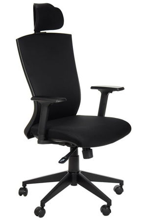 Fotel obrotowy biurowy z mechanizmem synchronicznym, zagłówkiem i regulowanymi podłokietnikami - BORA czarny