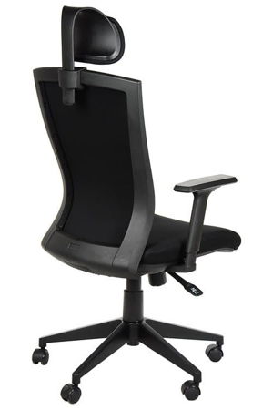 Fotel obrotowy biurowy z mechanizmem synchronicznym, zagłówkiem i regulowanymi podłokietnikami - BORA czarny