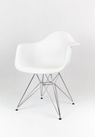 SK Design KR012F White Armchair, Chrome legs