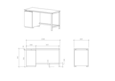 B-DES43 COLOR biurko z szafką na drewnianych nogach, różne kolory 138x60cm 